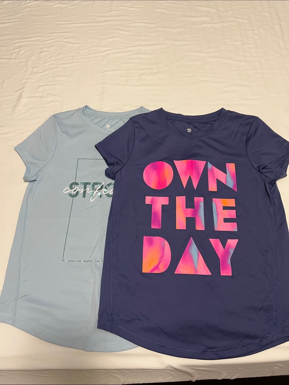 Girls Navy Short Sleeve Active Tee with Pink Gradient 'OWN THE DAY' Graphic